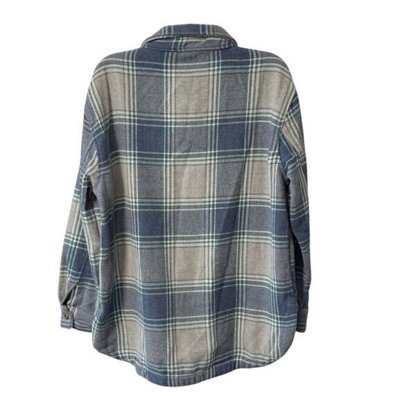 Womens Plaid Shacket Size M Blue Gray Button Up Coat Warm Cabincore Jacket - Picture 2 of 16